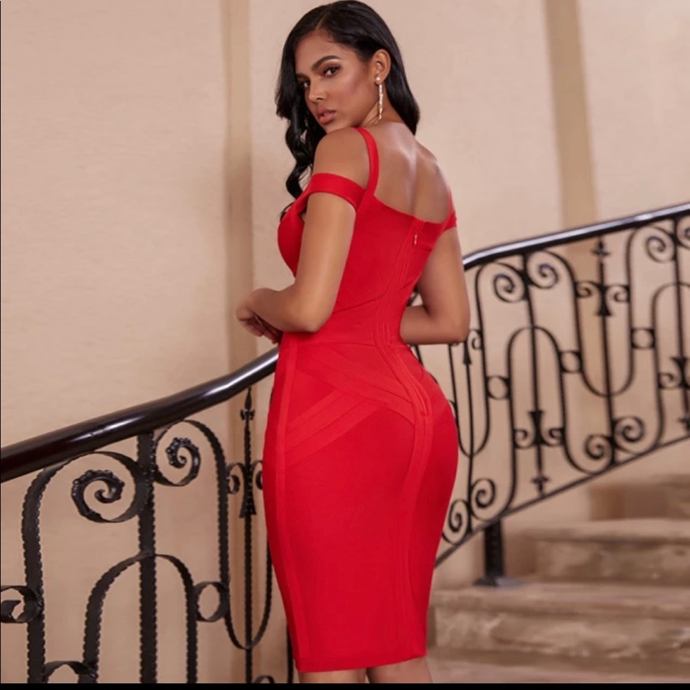 NWOT ADYCE Off Shoulder Bodycon Bandage Red Dress - Picture 12 of 13